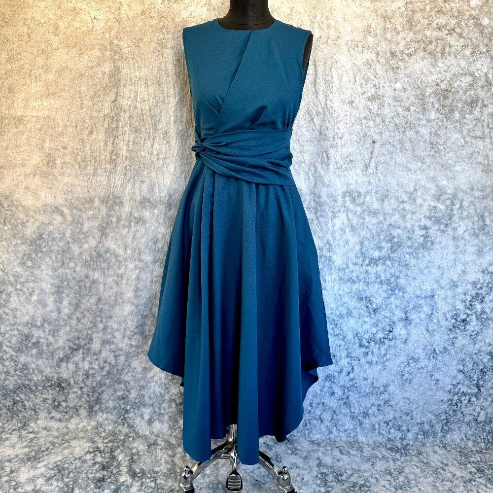 Teal Asymetrical Dress with Lace Up Back Ribbons - S